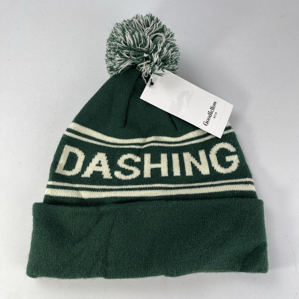 New Goodfellow & Co Retro Striped DASHING Beanie, One Size Green W/Pompom